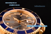 Rolex Submariner Asia 2813 Automatic Yellow Gold Case/Strap with Silver Dial Diamond Markers and Blue Bezel - ETA Coating