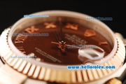Rolex Datejust Automatic Movement Steel Case with Brown Dial and Rose Gold Bezel-Two Tone Strap