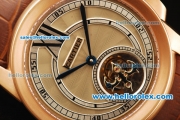 Cartier Calibre Swiss Tourbillon Manual Winding Movement Rose Gold Case with Brown Leather Strap