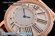 Cartier Ronde Swiss Ronda Quartz Movement Rose Gold Case with White Leather Strap and White Dial