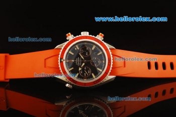Omega Seamaster Chronograph Swiss Valjoux 7750 Automatic Movement Steel Case with Red Bezel and Orange Rubber Strap