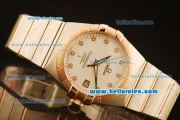 Omega Constellation Co-Axial Swiss ETA 2824 Automatic Steel Case with Rose Gold Bezel and Diamond Markers-White Dial