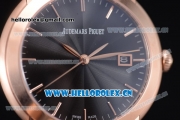 Audemars Piguet Jules Audemars Clone AP Calibre 3120 Automatic Rose Gold Case with Black Dial Black Leather Strap and Stick Markers (EF)