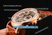 Patek Philippe Complications Chronograph 7750 Auto Rose Gold Case with Skeleton Dial and Brown Leather Strap