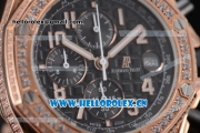 Audemars Piguet Royal Oak Offshore Seiko VK67 Quartz Rose Gold/Diamonds Case with Black Dial and Black Rubber Strap