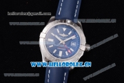 Breitling Avenger II GMT Swiss ETA 2824 Automatic Steel Case with Blue Dial Stick Markers and Blue Leather Strap