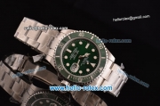 Rolex Submariner Rolex 3135 Automatic Steel Case with White Markers Green Dial and Stainless Steel Strap