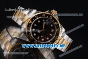 Rolex GMT-Master II Asia 2813 Automatic Two Tone Case/Bracelet with Black Dial and Dot Markers