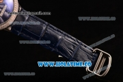 Cartier Rotonde De Swiss Quartz Steel Case with Blue Guilloche Dial Diamonds Bezel and Blue Leather Strap