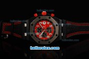 Audemars Piguet Royal Oak Offshore Chronograph Miyota Quartz Movement Red Dial with White Numeral Markers and Leather Strap