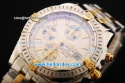 Breitling Chronomat Evolution Chronograph Swiss Valjoux 7750 Automatic Movement Steel Case with White Dial and Two Tone Strap