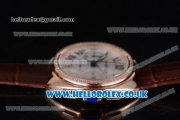 Cartier Cle de Cartier Chrono Japanese Miyota OS20 Quartz Rose Gold Case with White Dial Diamonds Bezel and Brown Leather Strap