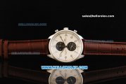 IWC Schaffhausen Chronograph Miyota Quartz Movement White Dial - Two Black Subdials with Arabic Numerals and Brown Leather Strap