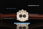 IWC Schaffhausen Chronograph Miyota Quartz Movement White Dial - Two Black Subdials with Arabic Numerals and Brown Leather Strap IWC Schaffhausen Chronograph Miyota Quartz Movement White Dial - Two Black Subdials with Arabic Numerals and Brown Leather Strap