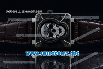 Bell & Ross BR 01 Burning Skull Asia Automatic Steel Case with Skull Dial and Brown Leather Strap - 1:1 Original(AAAF)