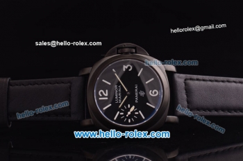 Panerai Luminor Marina Pam 005 Asia 6497 Manual Winding PVD Case with Black Dial and Black Leather Strap