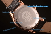 Patek Philippe Calatrava Swiss Quartz Rose Gold Case with Diamond Bezel and Black Leather Strap