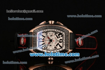 Franck Muller Conquistador Grand Prix Miyota OS20 Quartz Rose Gold Case with Black Leather Bracelet PVD Bezel and Black Markers