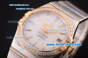 Omega Constellation Co-Axial Asia 2813 Automatic Two Tone Case with Diamond Bezel and White MOP Dial