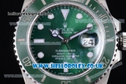 Rolex Submariner Swiss ETA 2836 Automatic Stainless Steel Case/Bracelet with Green Dial Dot Markers - 1:1 (J12)