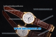 Longines Master Day Date Swiss ETA 2824 Automatic Yellow Gold Case with White Dial Arabic Numeral Markers and Brown Leather Strap