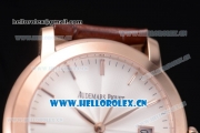 Audemars Piguet Jules Audemars Clone AP Calibre 3120 Automatic Rose Gold Case with White Dial Stick Markers and Brown Leather Strap (EF)