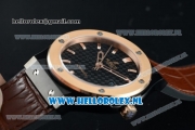 Hublot Classic Fusion Miyota 9015 Automatic Rose Gold Case with Black Dial Stick Markers and Brown Genuine Leather Strap