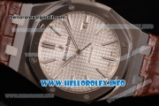 Audemars Piguet Royal Oak 41 Clone AP Calibre 3120 Automatic Steel Case with White Dial Stick Markers and Brown Leather Strap (BP)