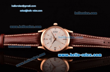 Jaeger LeCoultre Master Swiss ETA 2836 Automatic Rose Gold Case Brown Leather Strap White Dial with Stick Markers