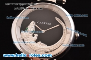 Cartier Le Cirque Animalier de Cartier Miyota OS2035 Quarz Steel Case with Black Dial and Black Leather Strap