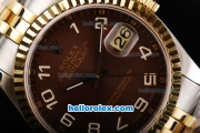 Rolex Datejust Swiss ETA 2836 Automatic Movement Two Tone with White Numeral Markers and Brown Dial