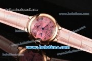 Cartier Ballon Bleu De Medium Chrono Miyota Quartz Rose Gold Case with Pink Dial Roman Numeral Markers and Pink Leather Strap