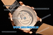 Cartier Calibre De Asia ST16 Automatic Rose Gold Case with Black Leather Strap Roman Numeral Markers and Black Dial