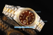 Rolex Day-Date II Automatic Movement Steel Case with Brown Dial and Gold Bezel-Two Tone Strap