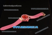 Hublot Big Bang Tutti Japanese Miyota Quartz Rose Gold Case with Red Dial Stick Markers and Pink Rubber Strap