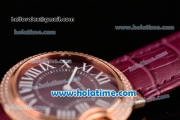 Cartier Ballon Bleu Swiss Quartz Rose Gold Case with Burgundy Leather Strap Diamond Bezel and Burgundy Dial