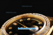 Rolex Day Date II Automatic Movement Full Gold with Diamond Bezel-Black Dial and Diamond Markers