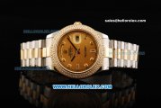 Rolex Day Date II Automatic Movement Champagne Dial with Double Row Diamond Bezel - Diamond Markers and Two Tone Strap
