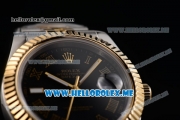 Rolex Day-Date II Asia Automatic Two Tone Case/Bracelet with Black Dial and Roman Numeral Markers