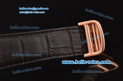 Cartier Rontonde Asia 6497-CHG Manual Winding Rose Gold Case with Black Leather Strap and White Dial