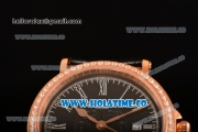 Patek Philippe Calatrava Miyota Quartz Rose Gold Case with Diamonds Bezel and Black Dial - White Roman Numeral Markers