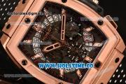 Hublot MP-06 Senna Chrono Miyota OS20 Quartz Rose Gold Case with Skeleton Dial Stick Markers and Black Leahter Strap