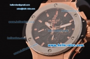 Hublot Aero Bang Chronograph Swiss valjoux 7750-SHG automatic Rose Gold Case with Skeleton Dial Gold Stick Markers and Black Rubber Strap