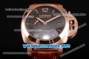 Panerai PAM 393 Luminer Marina Clone P.9000 Automatic Rose Gold Case with Black Dial and Yellow Stick/Arabic Numeral Markers - 1:1 Original (ZF)