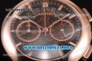 Cartier Rotonde De Chrono Miyota Quartz Rose Gold Case with Black Skeleton Dial and Stick Markers