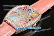 Franck Muller Cintree Curvex Swiss Quartz Steel/Diamonds Case with Pink Leather Strap and Diamonds Dial