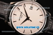 Patek Philippe Calatrava Swiss ETA 2824 Automatic Steel Case with Black Leather Strap White Dial and Stick Markers