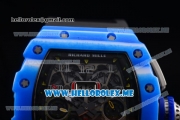 Richard Mille RM 11-03 Swiss Valjoux 7750 Automatic PVD Case with Skeleton Dial and Black Rubber Strap Blue Bezel