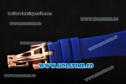 Audemars Piguet Royal Oak Lady Swiss Quartz Rose Gold/Diamonds Case with Blue Dial and Blue Rubber Strap (EF)