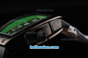 Richard Mille RM007 PVD Case with White Number Markers-Green Border and Black Leather Strap